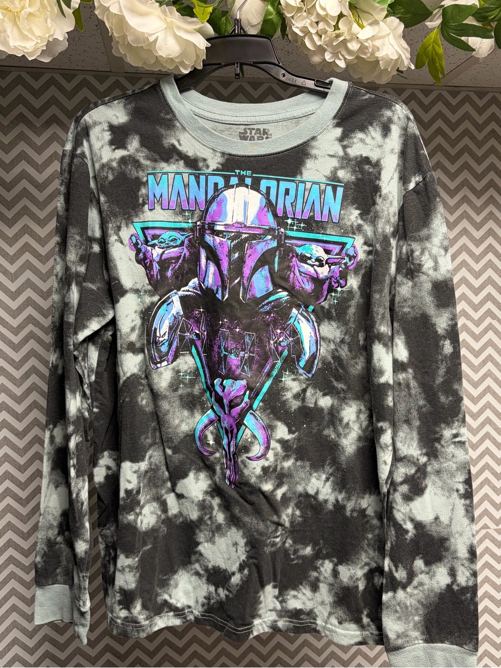 Star Wars Tie-Dye Tee with Purple & Teal Mandalorian Graphic